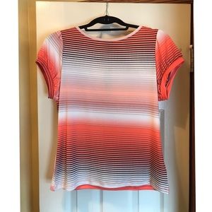 Worthington Petite orange, white, and black short sleeve shirt